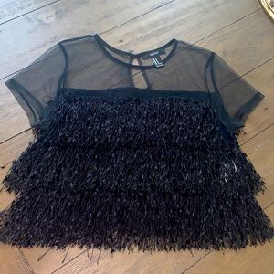 Black Fringed Peek-A-Boo Top